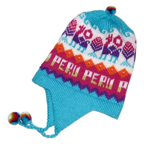 New Peru Peruvian Alpaca Trendy Handmade Soft Knit Reversible Chullo Beanie Hat