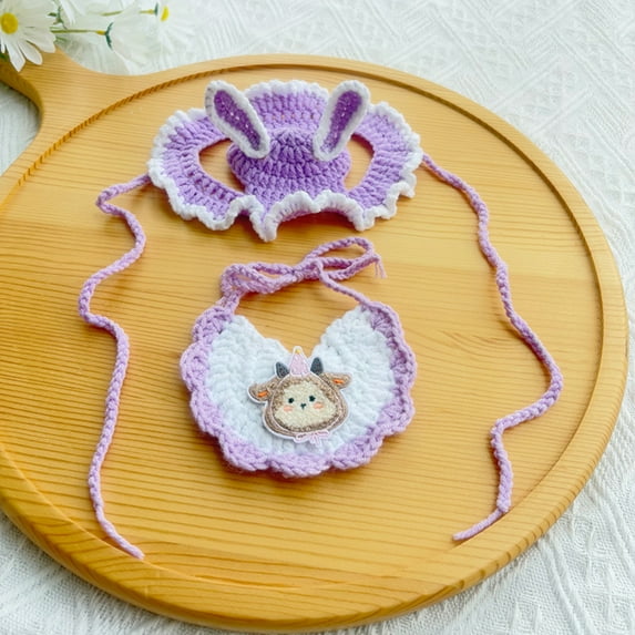 New Pet Birthday Outfit Hand Knitted Dog Party Costume Cat Celebration Bib Hat Set