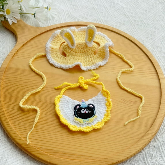 New Pet Birthday Outfit Hand Knitted Dog Party Costume Cat Celebration Bib Hat Set