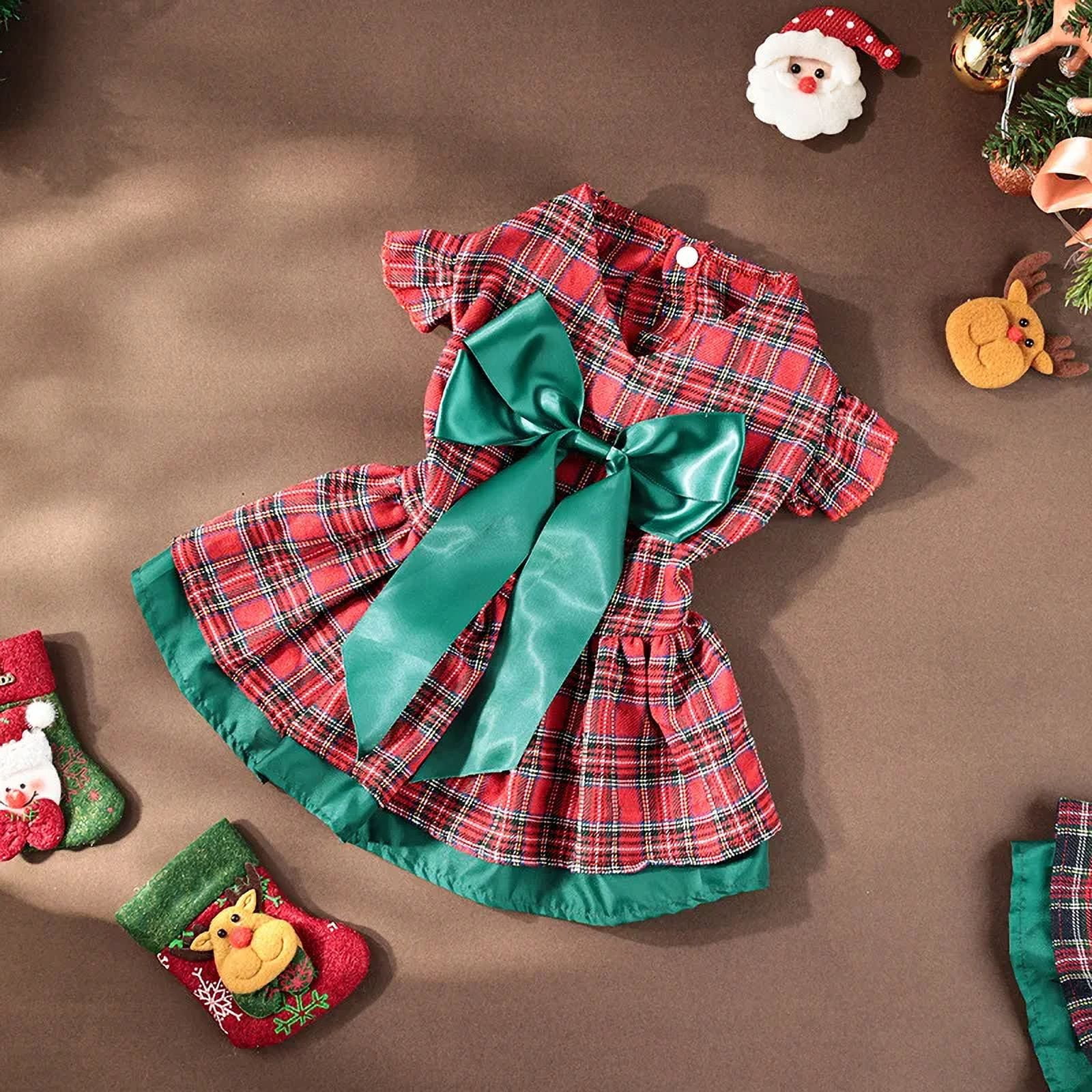New Pet Clothing Christmas Classic Plaid Skirt Puppy Holiday Costume Peplum Sleeve Dog Clothing Cross-border