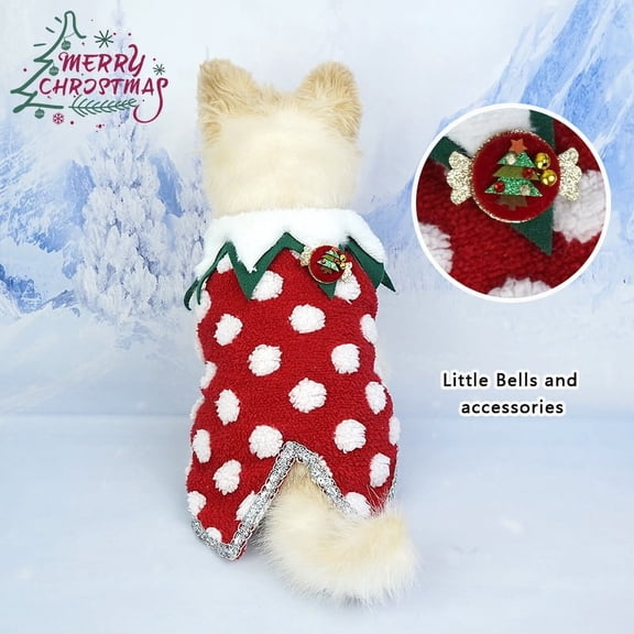 New Pet Dog Christmas Costume with Red Polka Dots, Thick Fleece Vest, Dog Clothing