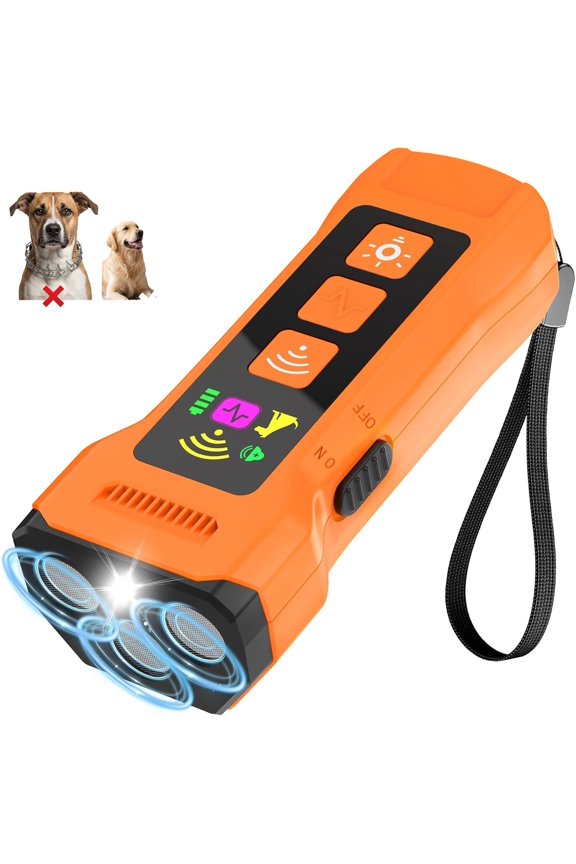 New Pet Gentle Anti Barking Device, 3 Ultrasonic Emitters 360 Coverage, 50ft Range Pet Gentle Trainer Ultrasonic for Dogs, Safe 5-Level Anti Barking Device, Rechargeable 30-Day Battery