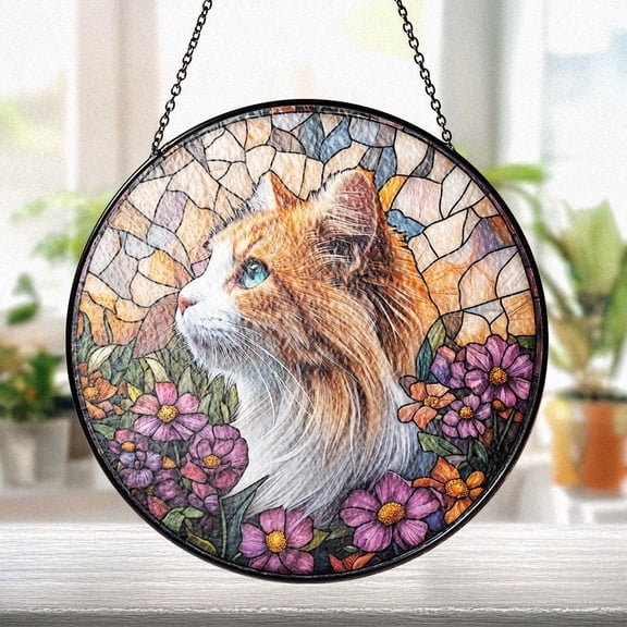 New Pet Portrait Stained Glass Panel, Cat or Dog Suncatcher, Colored Window Hanging, Cat Glass Art, Sympathy Pet Loss Gift Idea, Grandma Gift