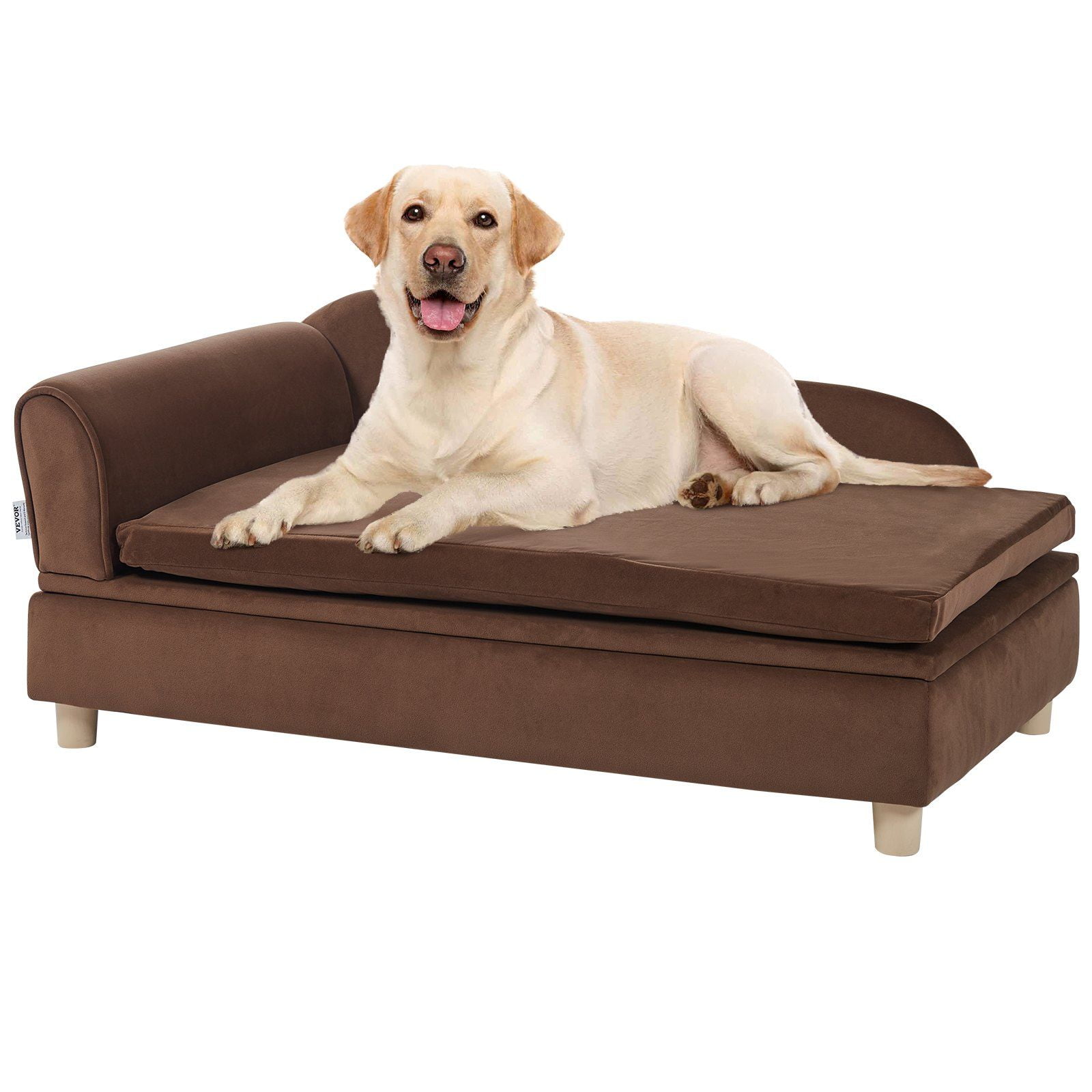 Large Dark Brown Velvet Pet Sofa with Solid Wood Frame