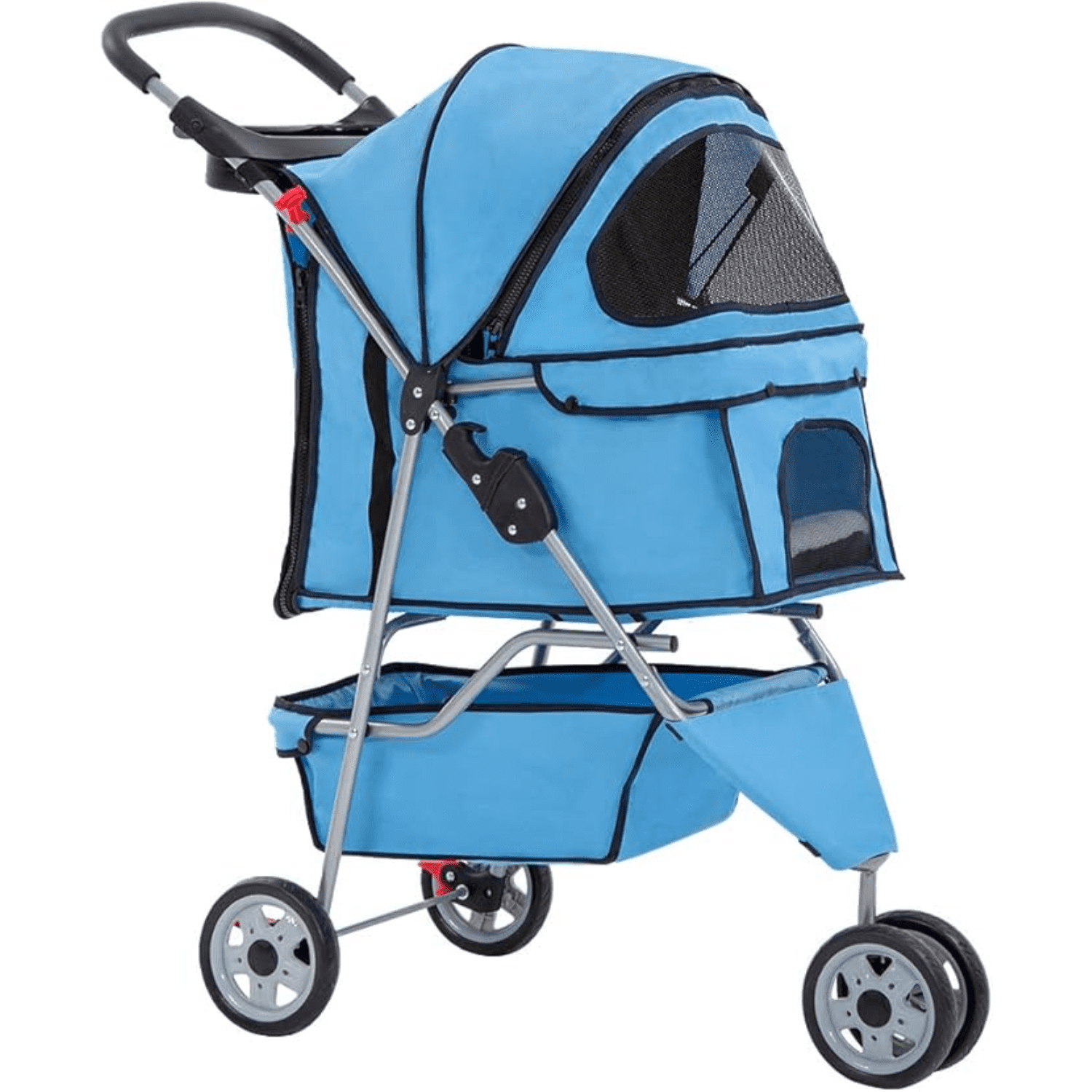 Blue 3-Wheel Folding Pet Stroller for Dogs