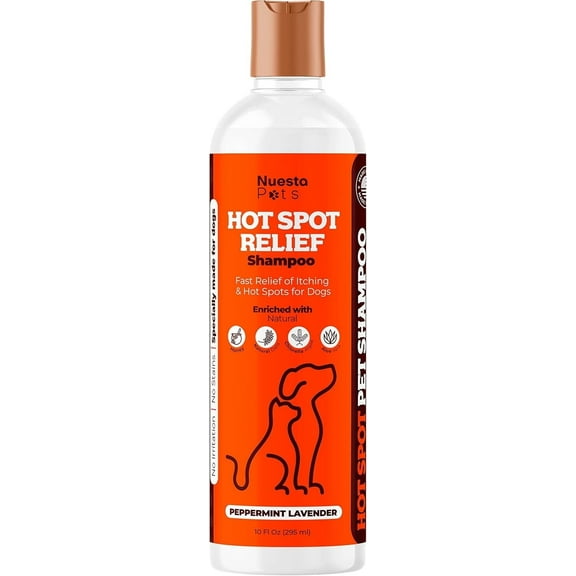 Nuesta Pets Hot Spot Healing Shampoo for Dogs & Cats, Lavender Peppermint Scent, 10 oz Bottle