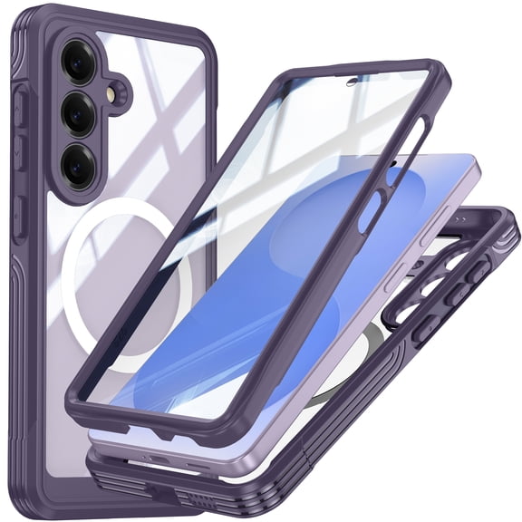 New Phone Case For Samsung Galaxy S26+,Built-in HD Screen Protector Shockproof Soft Edge Magnetic Clear Cover,Purple