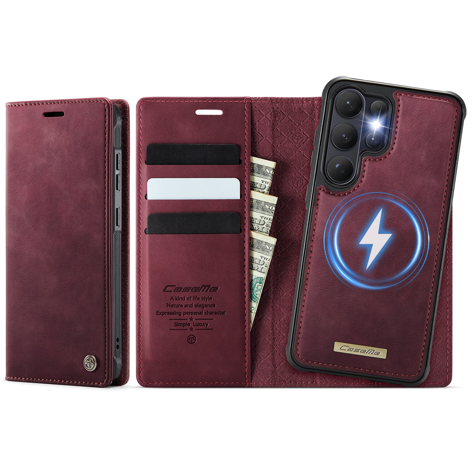 New Phone Case For Samsung Galaxy S26 Ultra, Business Leather Shockproof Flip Stand RFID Card Slots 2-in-1 Detachable Magnetic Wallet Case Cover,Red