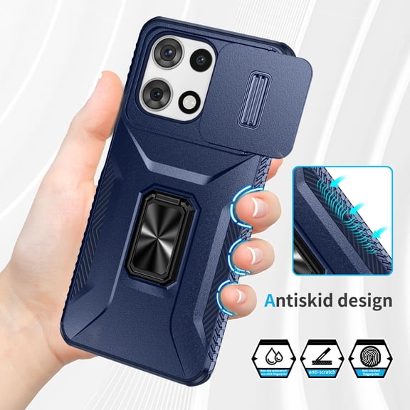 New Phone Case for Motorola G (2026), Sliding Camera Lens Cover Ring Kickstand Dual-layer Rugged Shockproof Non-Slip Cover Support Magnetic Car Mount ,Blue