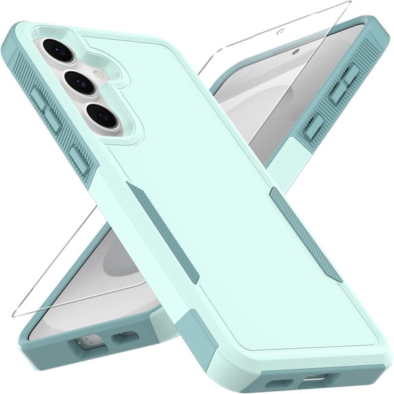 New Phone Case for Samsung Galaxy S25 FE,  Heavy Duty Dual Layer Rugged Slim Ergonomic Anti-Slip Protective Phone Cover With Tempered Glass For Samsung Galaxy S25 FE,Mint