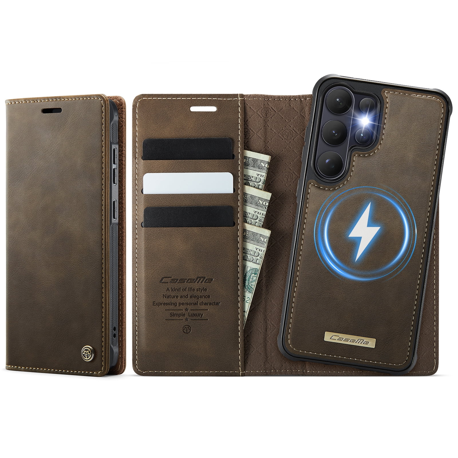 New Phone Case For Samsung Galaxy S26 Ultra, Business Leather Shockproof Flip Stand RFID Card Slots 2-in-1 Detachable Magnetic Wallet Case Cover,Coffee