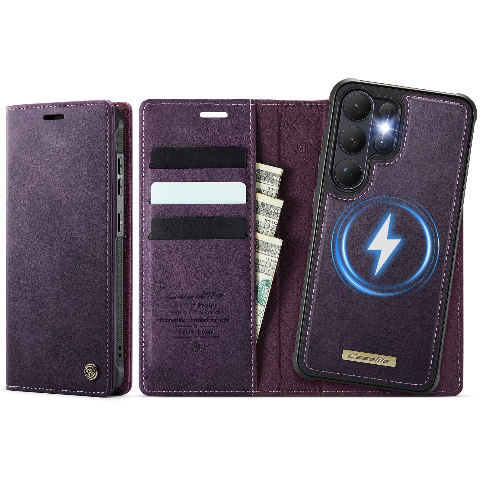 New Phone Case For Samsung Galaxy S26 Ultra, Business Leather Shockproof Flip Stand RFID Card Slots 2-in-1 Detachable Magnetic Wallet Case Cover,Purple
