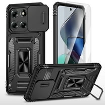 New Phone Case With Screen Protector For Moto G 5G (2025), Heavy Duty Rugged Shockproof Ring Stand Full Body Protective Case Slide Camera Cover ,Black