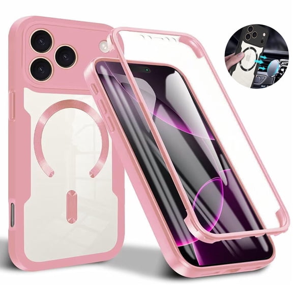 New Phone Case  for iPhone 17 Pro Max,Shockproof Magnetic 2-in-1 Hybrid Full-Body Protection Clear Cover with Built in Screen Protector,Pink