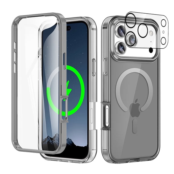 New Phone Case For iPhone 17 Pro Compatible with Mag-Safe Accessories Built-in Touch Sensitive Anti-Scratch Screen Protector Cover with Camera Lens Protector,Grey