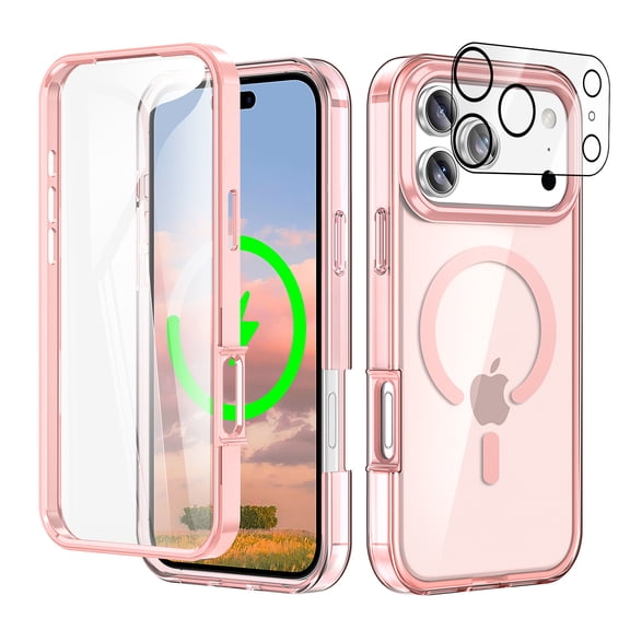 New Phone Case For iPhone 17 Pro Compatible with Mag-Safe Accessories Built-in Touch Sensitive Anti-Scratch Screen Protector Cover with Camera Lens Protector,Pink