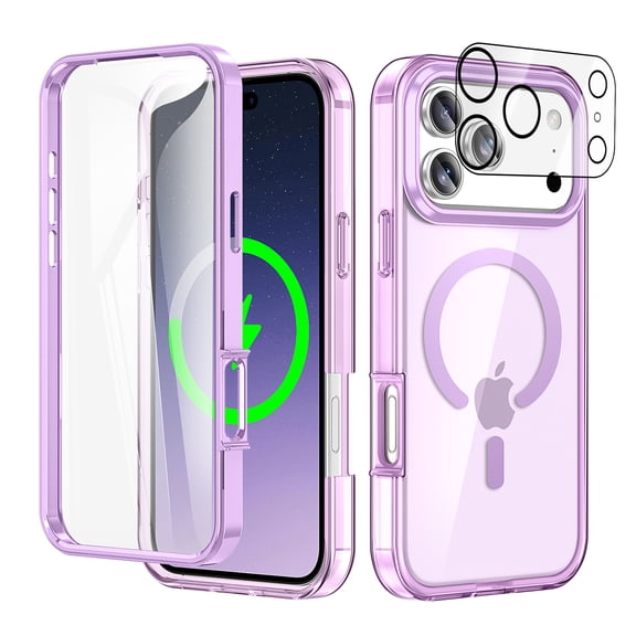 New Phone Case For iPhone 17 Pro Max Compatible with Mag-Safe Accessories Built-in Touch Sensitive Anti-Scratch Screen Protector Cover with Camera Lens Protector,Lightpurple