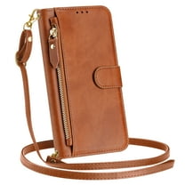 New Phone Case For iPhone 17 Pro Max, Shockproof Zipper Pocket Magnetic Closure Flip PU Leather Wallet RFID Blocking Shockproof Stand Case With Shoulder Strap ,Brown