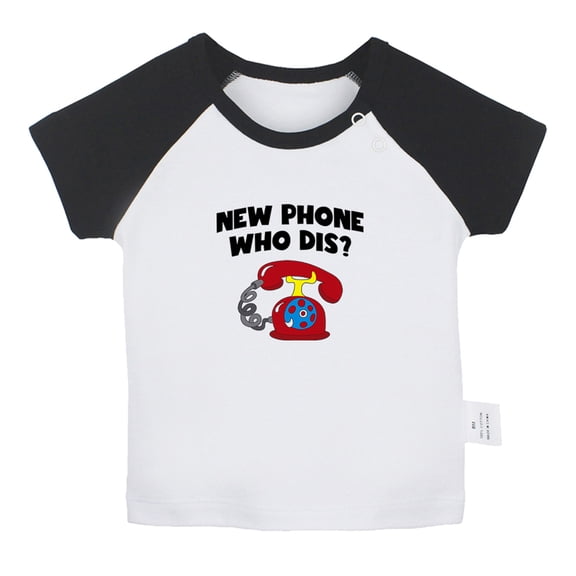 New Phone Who Dis Funny T shirt For Baby, Newborn Babies T-shirts, Infant Tops, 0-24M Kids Graphic Tees Clothing (Short Black Raglan T-shirt, 18-24 Months)
