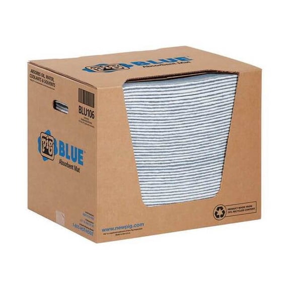 Pig Sorbent Pad, 17 gal, 15 in x 19 in, Universal, Blue, Fibers BLU106