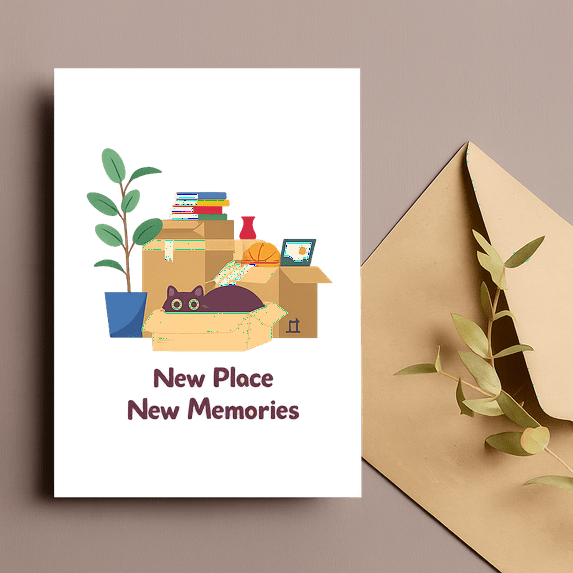 New Place New Memories Card with Envelope – Ideal for Housewarming, Moving, or New Beginnings – Blank Inside for Personal Messages