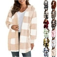 thumbnail image 1 of New Plaid Jackets for Womens Plus Size Fashion Fleece Hooded Long Sleeved Loose Cardigan Coat 50% off Clearance!, 1 of 6