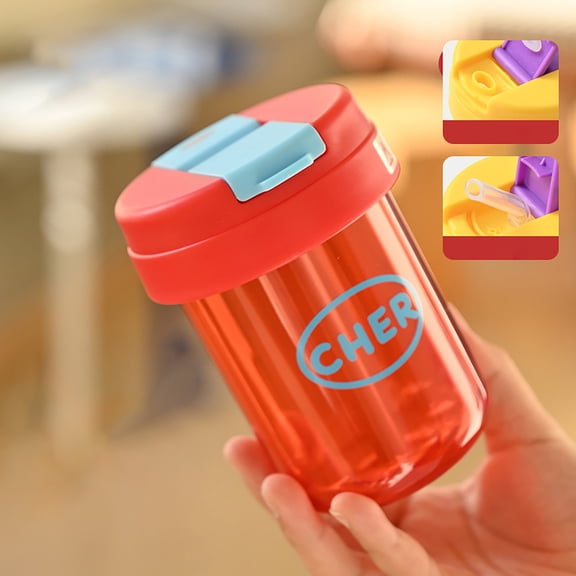 New Plastic Cups Ton Ton Cup High Color Plastic Water Cup Coffee Student Couples High Value Cups Flower Tea Cups Portable and Small Gift Plastic Cups Red (300ML)