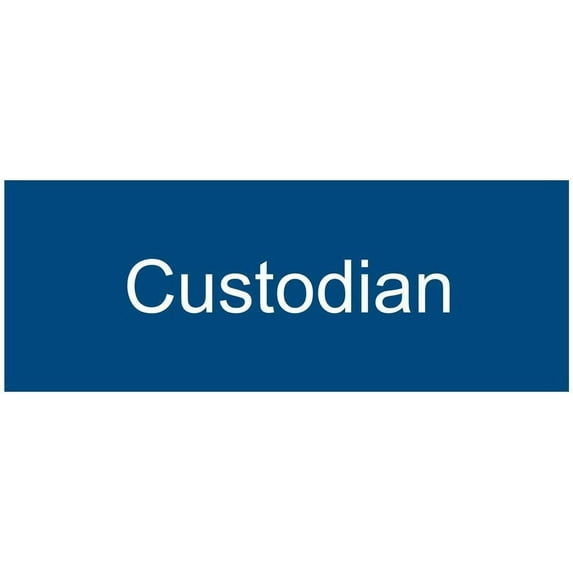 New Plastic Custodian Sign, 8 X 3 in with English Text, White on Blue for Men, Women, Unisex