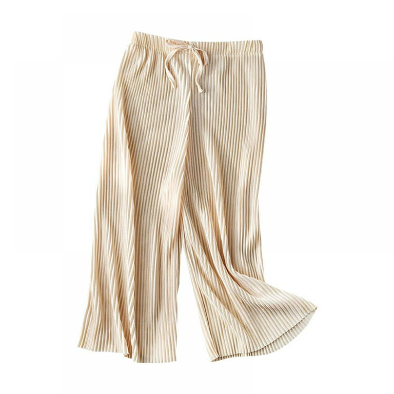 New Pleated Wide-leg Pants Girls Loose Casual Pants Chiffon Trousers Ice  Silk Nine-point Pants,(3-10Y)