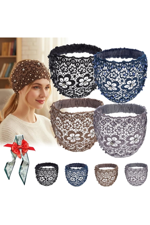 New Plum Blossom Hollow Beaded Wide Headband - Plum Blossom Wide Headband, Boho-Chic Crystal & Pearl Embellished Wide Headbands