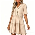 thumbnail image 1 of New Plus Size Dresses for Women Summer Fashion Solid Color Sleeve Maxi Skirt Short-Sleeved Round Neck Short Dress With Thigh Length Hem, 1 of 5