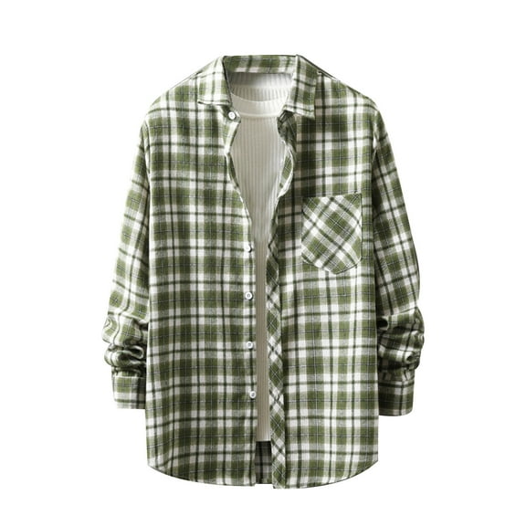 New Plus Size Fashion Tops for Men 2024 Long Sleeve Casual Personality Checkered Printing Button Lapel Cardigan Shirt. 50% Off Clearance!