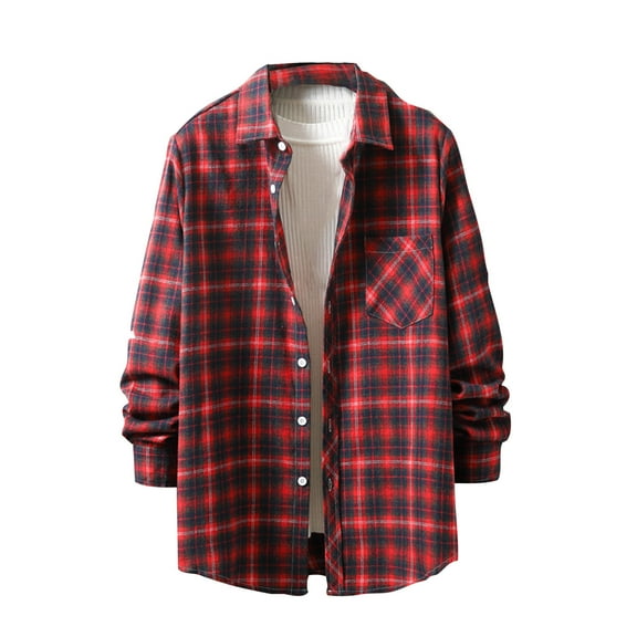 New Plus Size Fashion Tops for Men 2024 Long Sleeve Casual Personality Checkered Printing Button Lapel Cardigan Shirt. 50% Off Clearance!