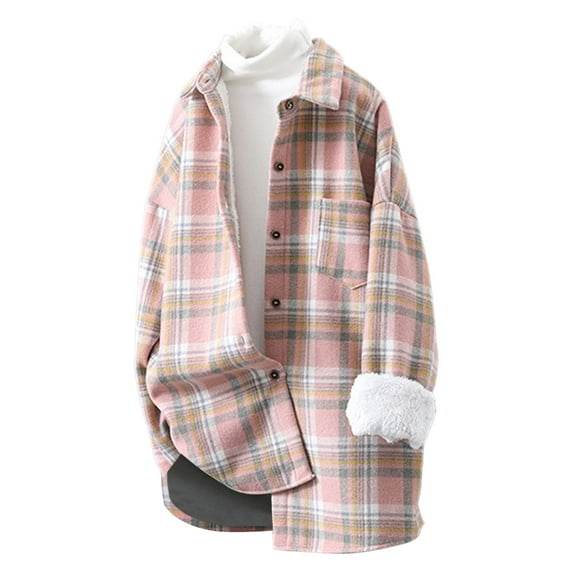 New Plus Size Plaid Jackets for Womens 2024 Autumn and Winter Casual Plaid Shirt With Plush And Thickened Warm Button Pockets Long Sleeved Jacket Overcoat