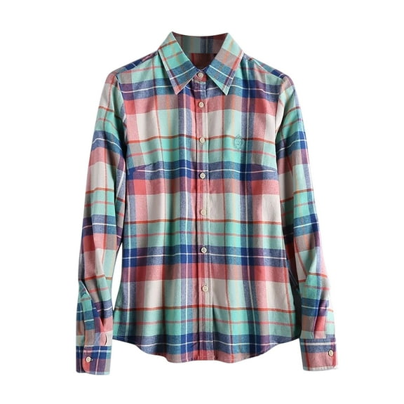 New Plus Size Plaid Jackets for Womens 2024 Autumn and Winter Casual Tops Loose Turndown Collar Buttoned Sleeve Sanding Plaid Checkered Printed Blouses