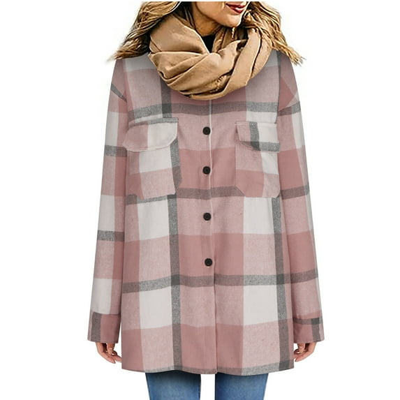 New Plus Size Plaid Jackets for Womens 2024 Autumn and Winter Casual Pockets Printed Long Sleeve Tops Jacket Plaid Coat