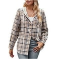 thumbnail image 1 of New Plus Size Plaid Jackets for Womens 2024 Autumn and Winter New Hooded Sweater With Button Up Casual Shirt Jacket, 1 of 9