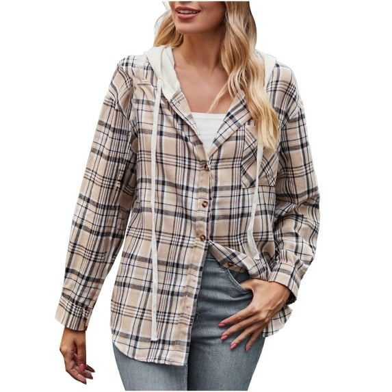 New Plus Size Plaid Jackets for Womens 2024 Autumn and Winter New Hooded Sweater With Button Up Casual Shirt Jacket