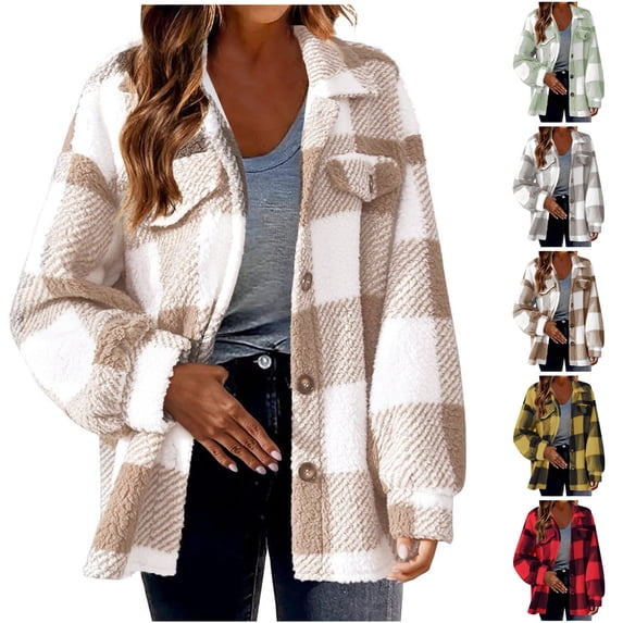 New Plus Size Plaid Jackets for Womens 2024 Autumn and Winter Straight Cardigan Button Pocket Coat