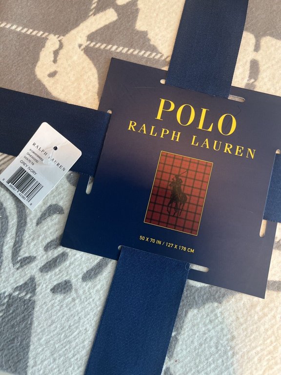 New Polo Ralph Lauren Home Oakwood Throw Grey Ivory Plaid Pony Blanket 50 X 70