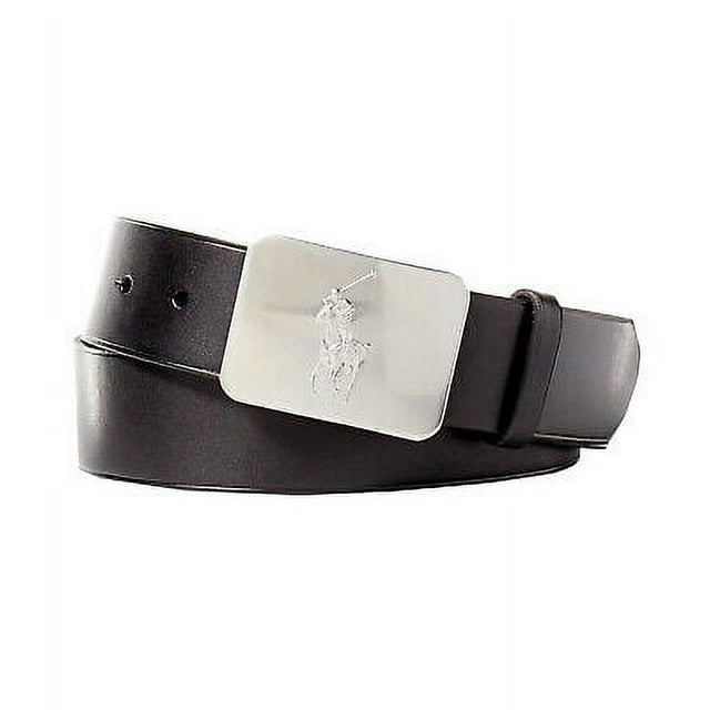 New  Polo Ralph Lauren Men's Big Pony Logo Plaque Leather Belt, Black, Sz 38 (8414-7)