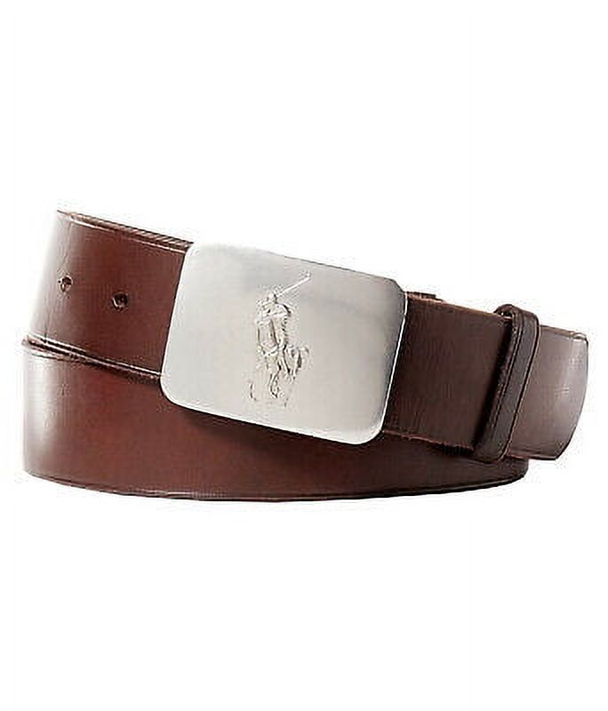 New  Polo Ralph Lauren Men's Big Pony Logo Plaque Leather Belt, Brown, Sz 36 (8639-7) - image 1 of 3