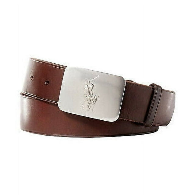 New  Polo Ralph Lauren Men's Big Pony Logo Plaque Leather Belt, Brown, Sz 36 (8639-7)