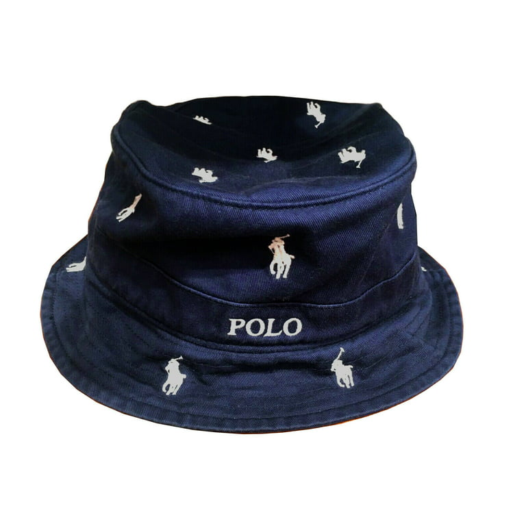 New Polo Ralph Lauren Unisex's White Pony Allover Bucket Hat, Navy, L/XL  8129-7