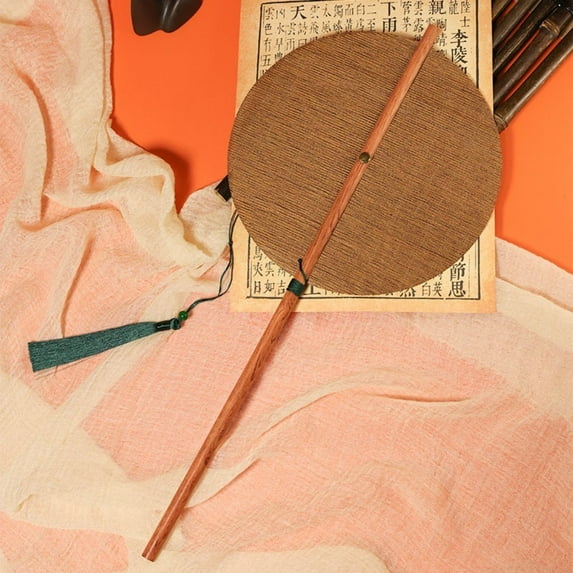 New Portable Dance Props with Pendant Bamboo Handmade Circular Waist Fan Vintage Round Fan Classical Hanfu Circular Fan Tassel Hand Fan BROWN