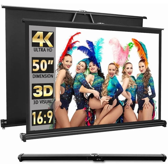 New Portable Mobile 50 Inch Projector Screen Pull Down, 16:9 Retractable Tabletop Tripod Stand for Home Theater Meeting Room, School Indoor Outdoor Ceiling Wall Mount Upgrade