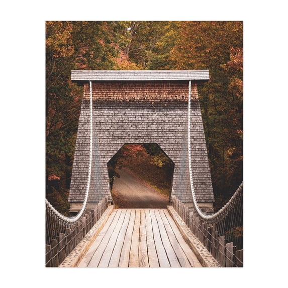 New Portland Wire Bridge 02 - New Portland Maine Photography Bridge Autumn Nature Rustic Scenic Landscape Forest Unframed Wall Art Print 9 x 12 inches