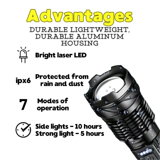 New Powerful Outdoor Flashlight with Impact Warning Side Work Light