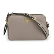 New Prada Argilla Grey Vitello Phenix Leather Double Zip Crossbody Bag 1BH079