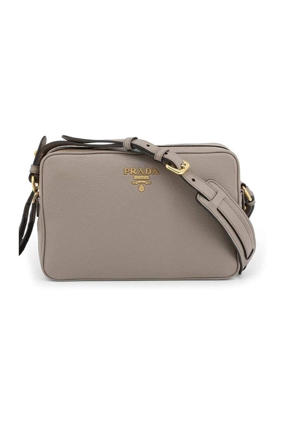 New Prada Argilla Grey Vitello Phenix Leather Double Zip Crossbody Bag 1BH079